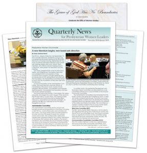pages of newsletter, fanned out; picture of board meeting on cover