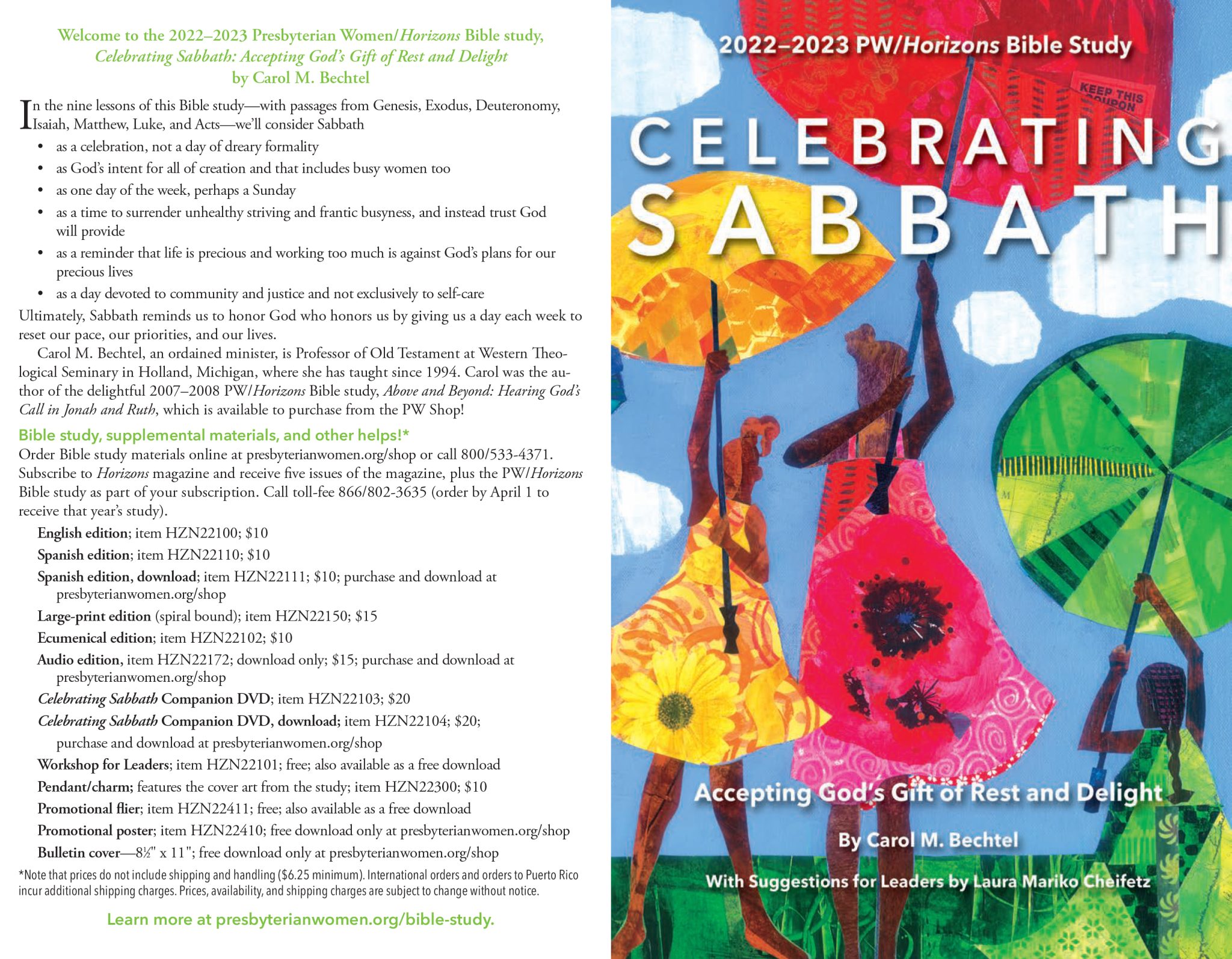 Celebrating sabbath bulletin cover presbyterian women